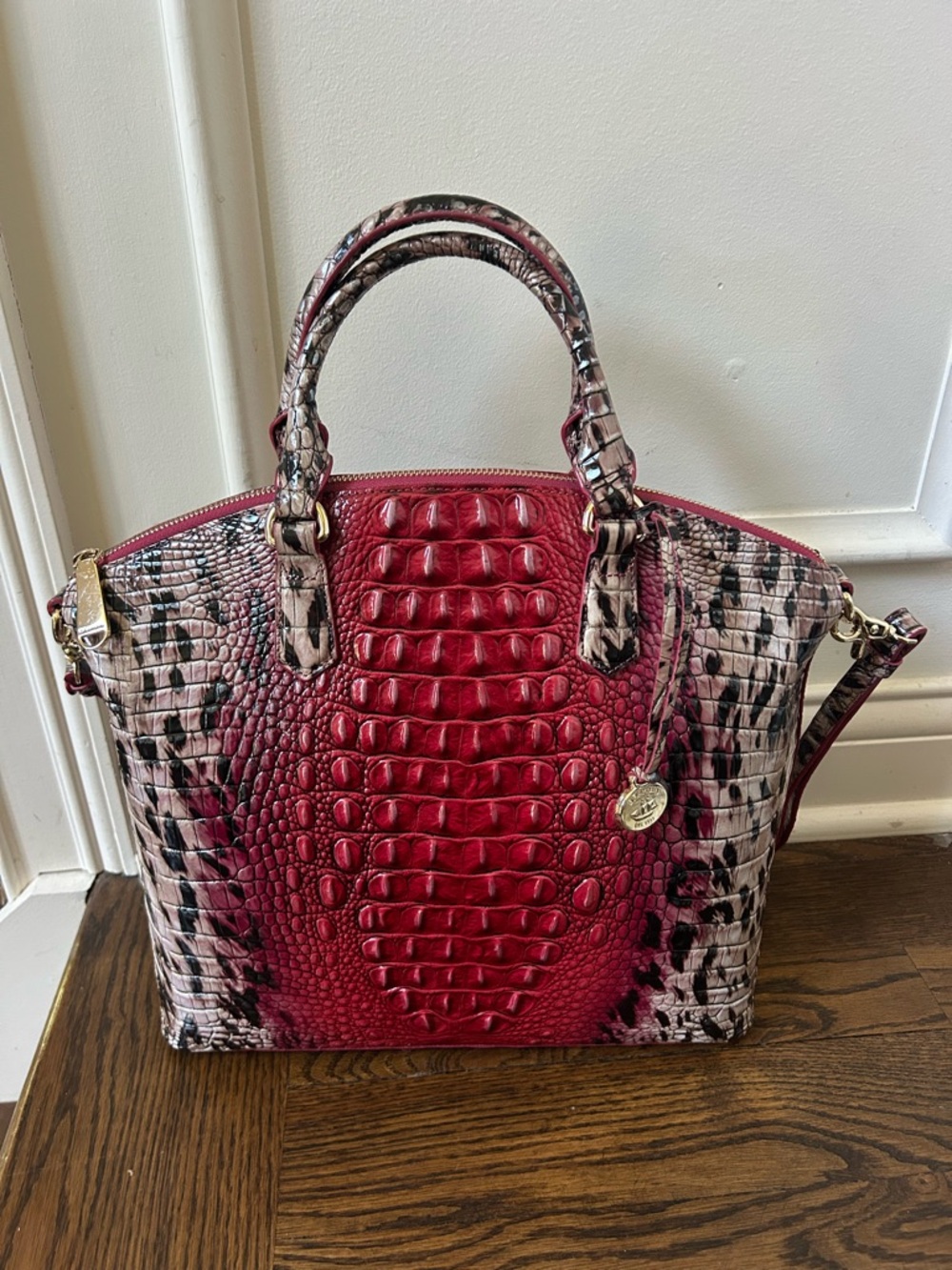 🌹Brahmin Duxbury Dome Satchel Ruby Prowl Ombre Leather Bag Red